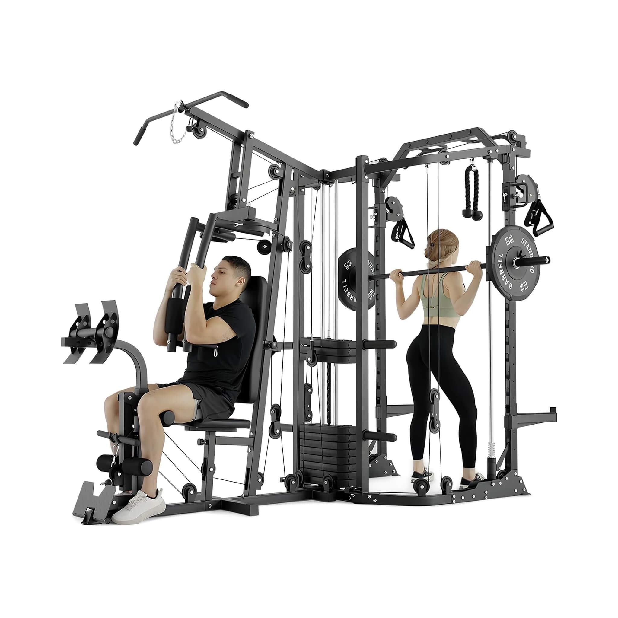 Rovix Dual Station Smith Machine & Cable Crossover — 16 Pulley Levels | Home Gym