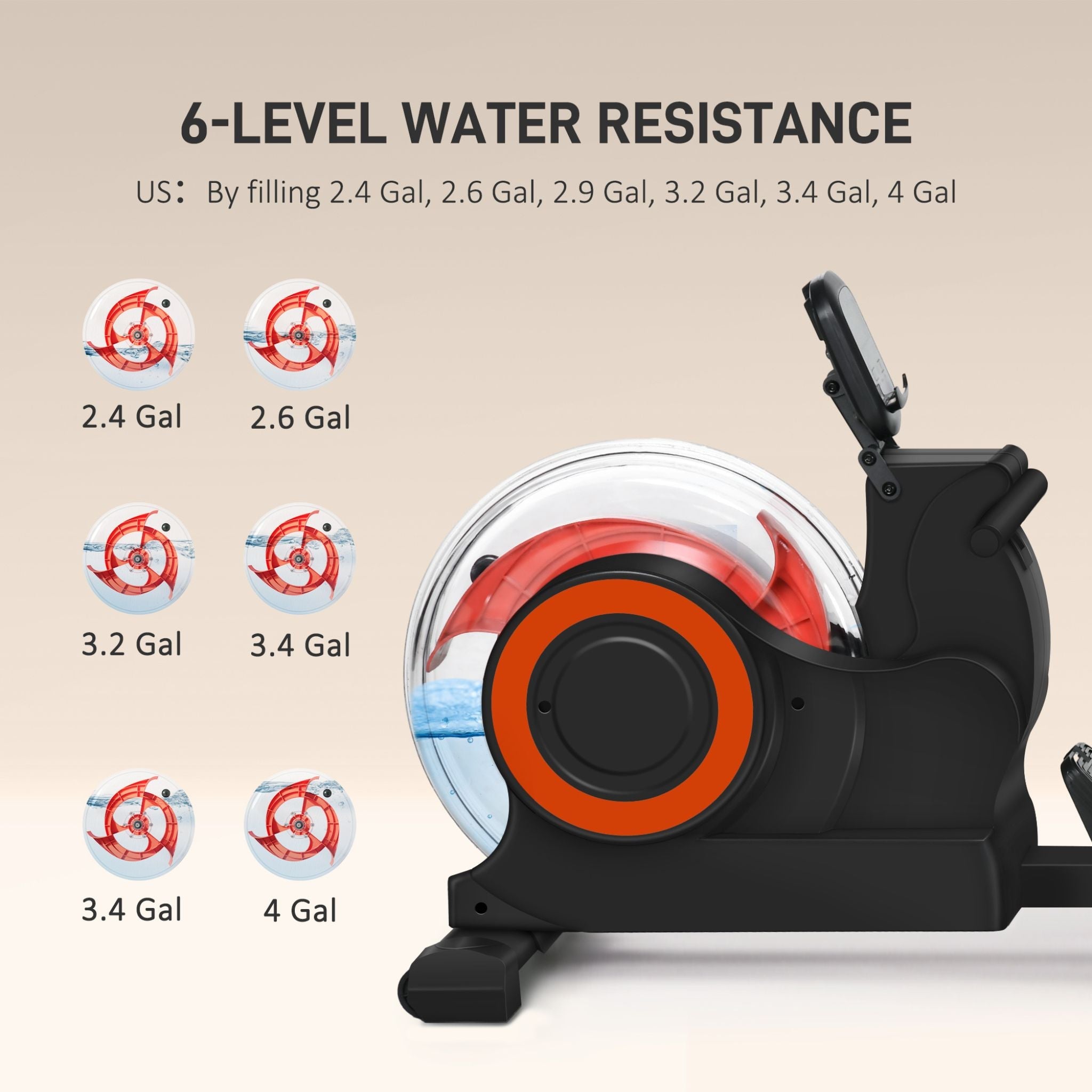 Rovix Foldable Water Rowing Machine — Self-Regulating Resistance | LCD Monitor | 264 lb Capacity