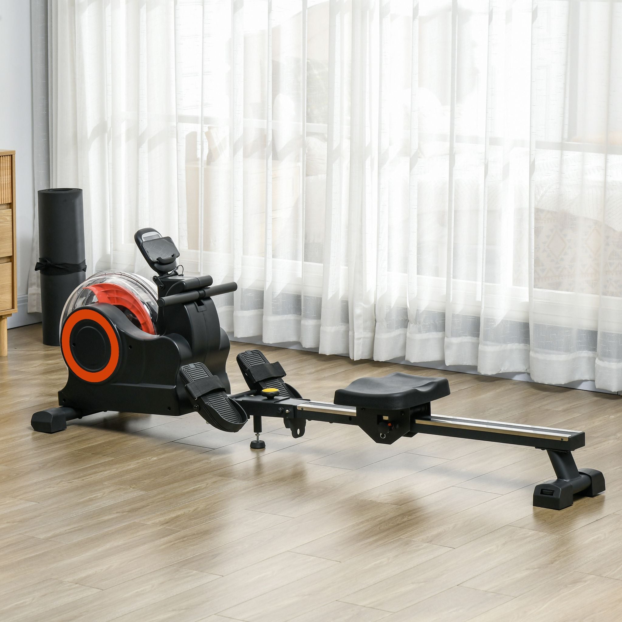 Rovix Foldable Water Rowing Machine — Self-Regulating Resistance | LCD Monitor | 264 lb Capacity