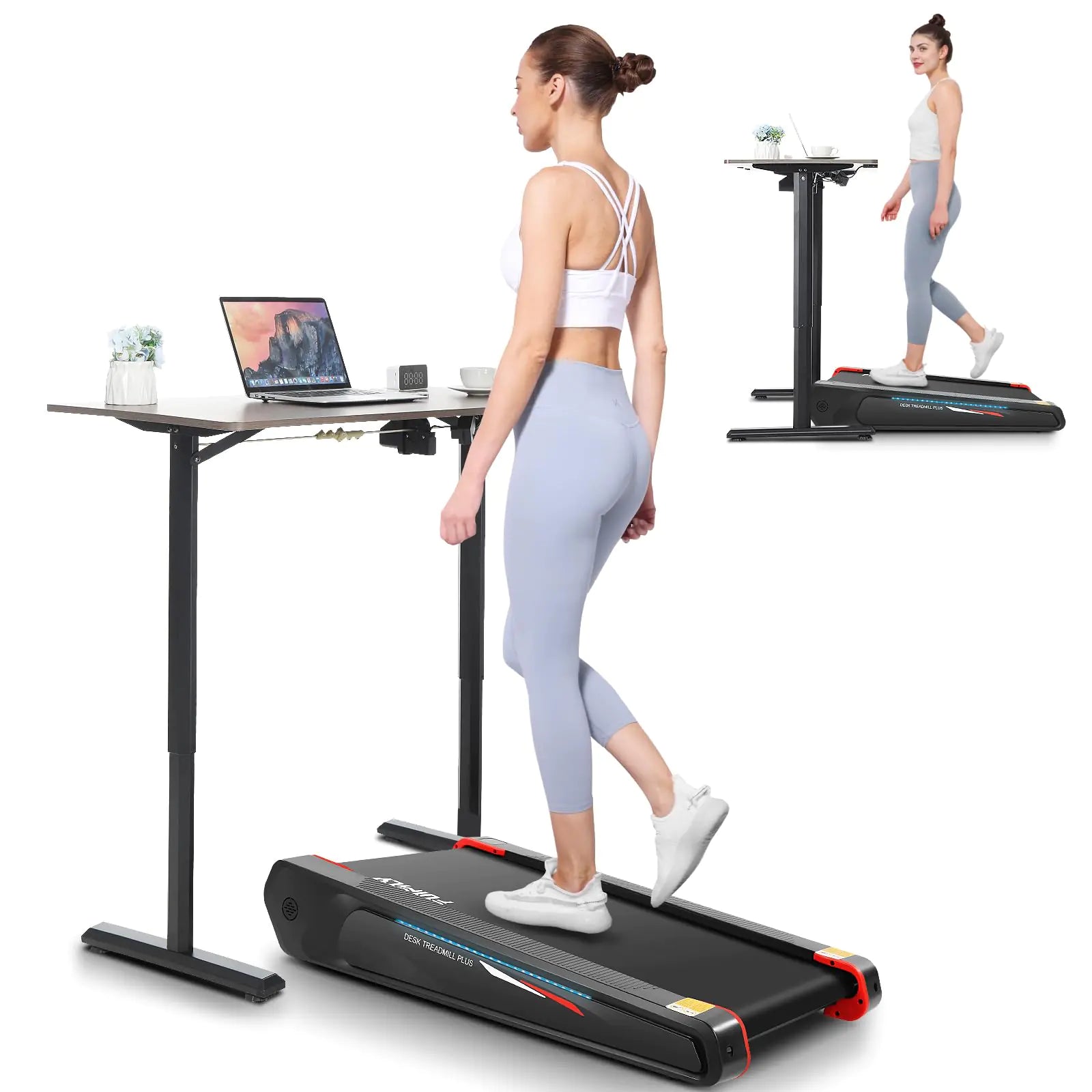 FUNMILY Walking Pad Treadmill with 5% Incline 2.5HP Smallest Under Desk Treadmill for Home Office Compact Walking Treadmill 300lbs Weight Capacity/Remote Control/Lighting Design(Balck Red)