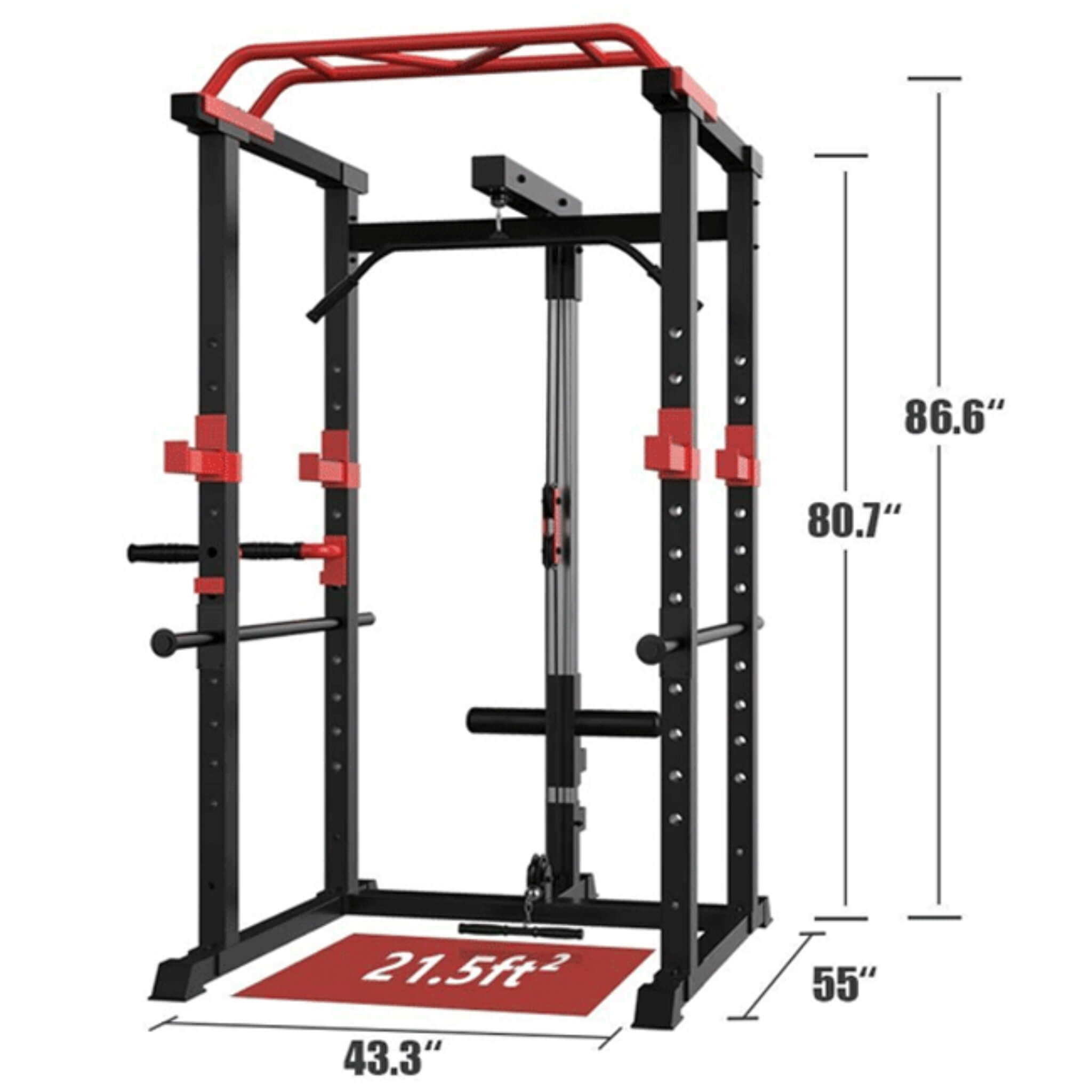 Rovix 1,000 lb Multi-Function Adjustable Power Cage Rack — Lat Pulldown & Low Row Included