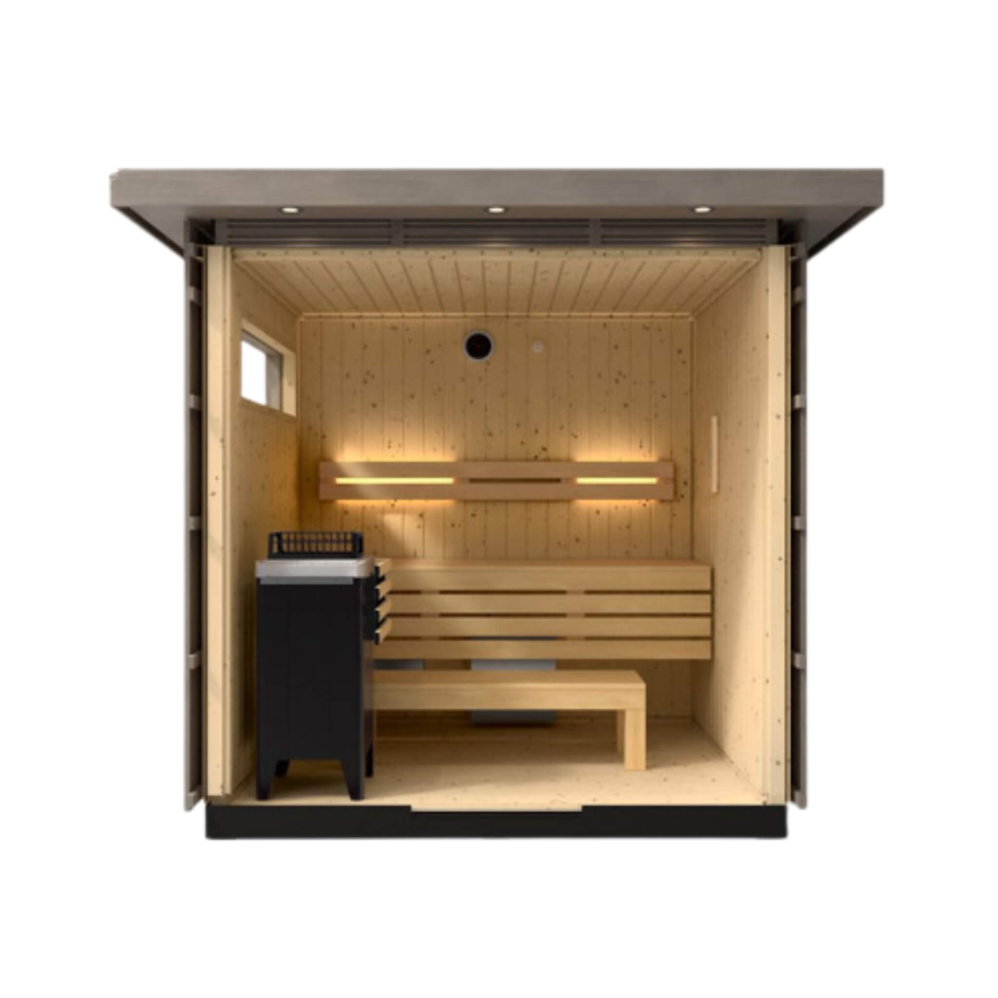 Kohler C2 Outdoor Sauna | Weathered Gray Spruce | FERO Heater | 3, 5 & 6 Person