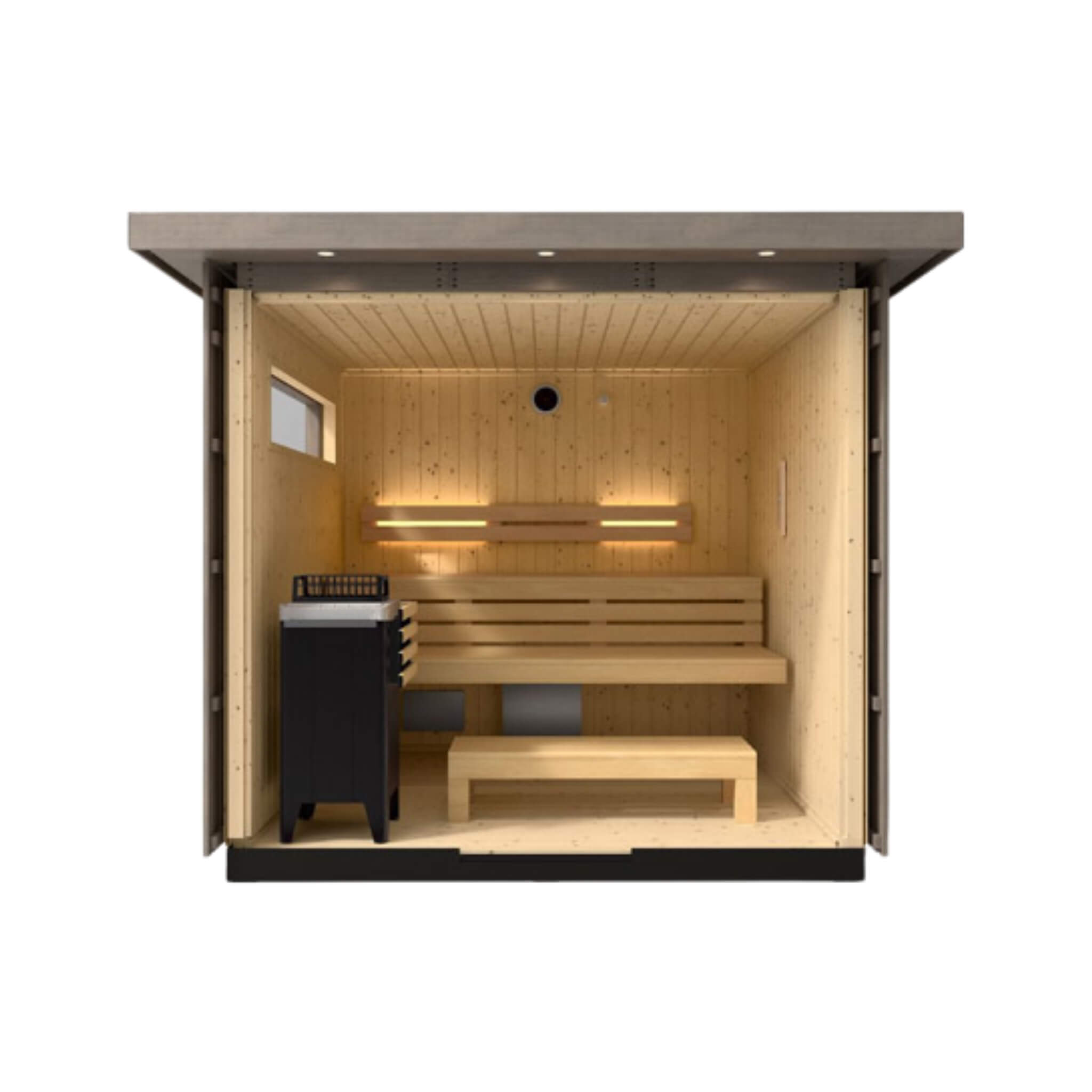 Kohler C2 Outdoor Sauna | Weathered Gray Spruce | FERO Heater | 3, 5 & 6 Person
