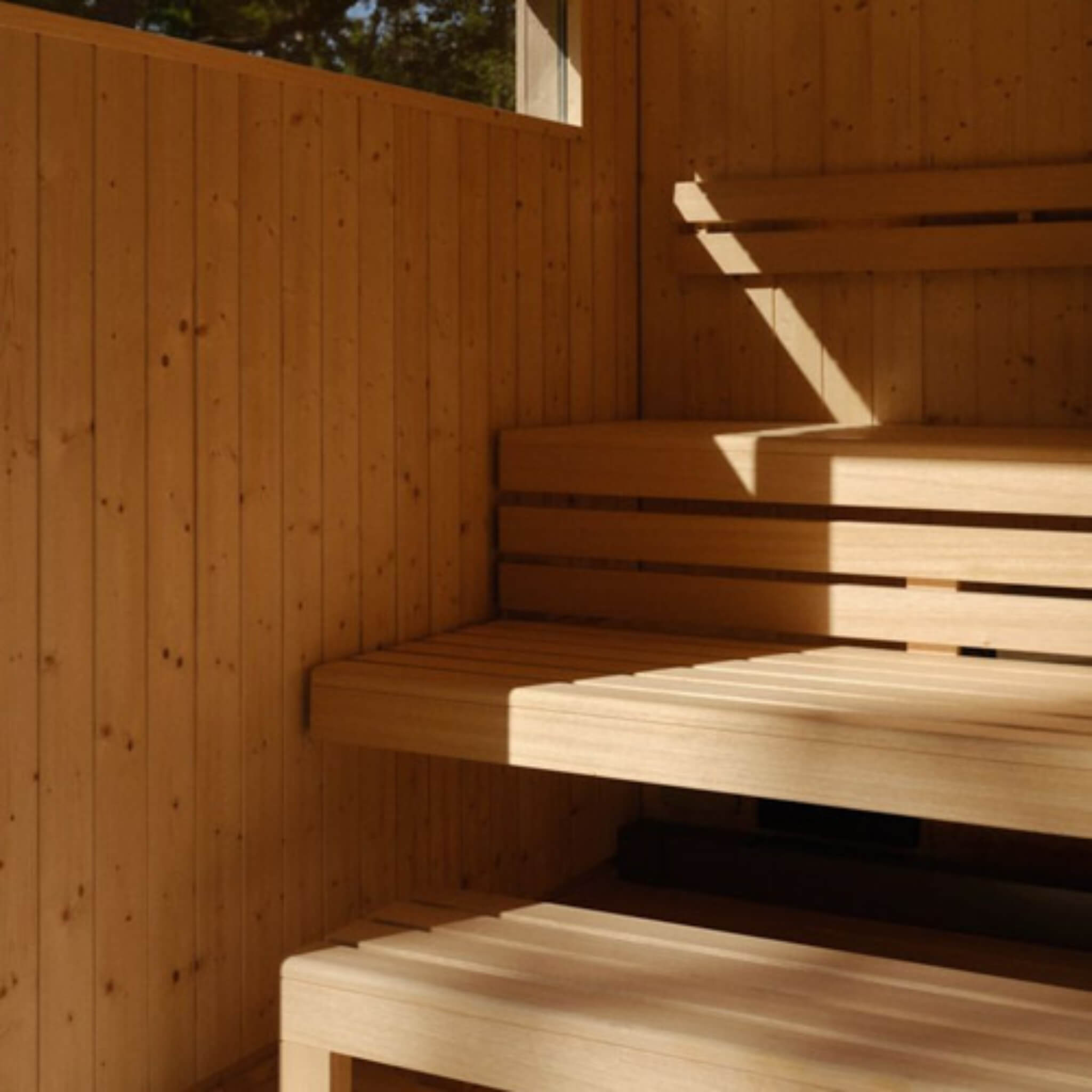 Kohler C2 Outdoor Sauna | Weathered Gray Spruce | FERO Heater | 3, 5 & 6 Person