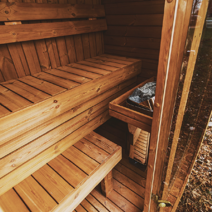 Patio Elegance MW12 | Outdoor ThermoWood Sauna | Harvia-Powered | Lava Rocks Included