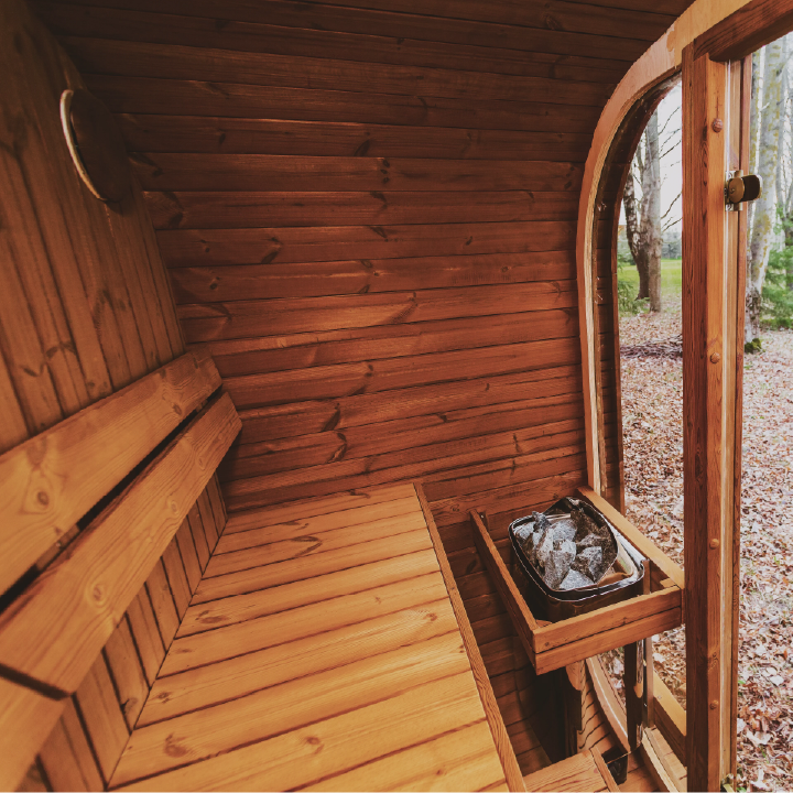 Patio Elegance MW12 | Outdoor ThermoWood Sauna | Harvia-Powered | Lava Rocks Included