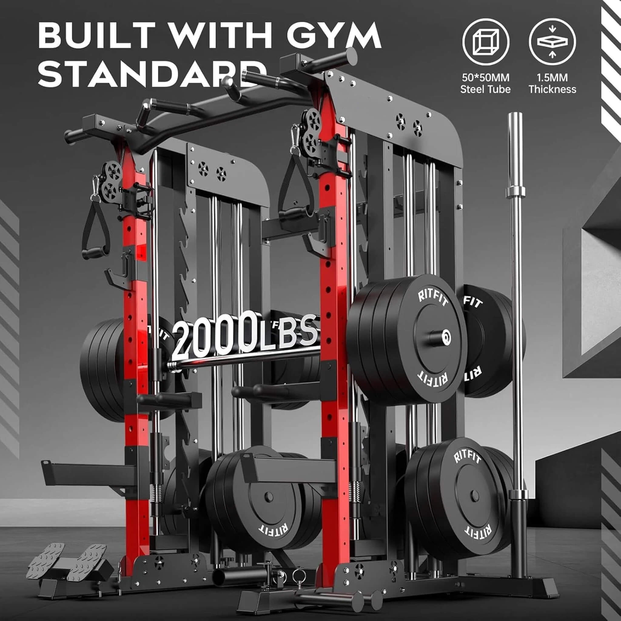 Rovix 2,000 lb All-In-One Power Cage & Smith Machine — 15+ Attachments