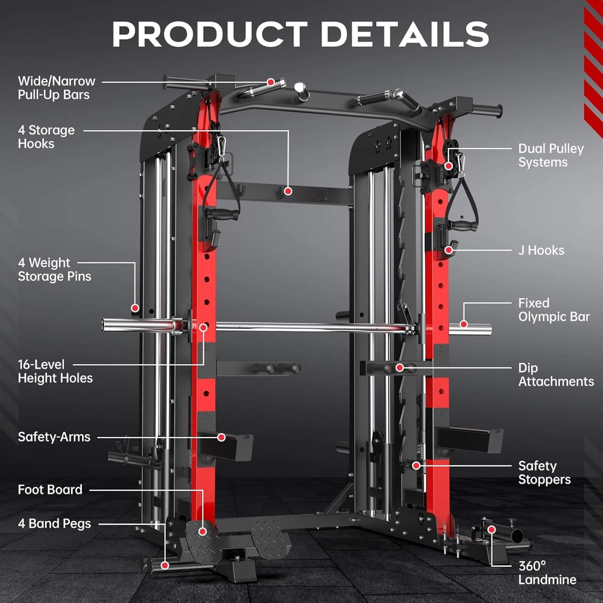 Rovix 2,000 lb All-In-One Power Cage & Smith Machine — 15+ Attachments