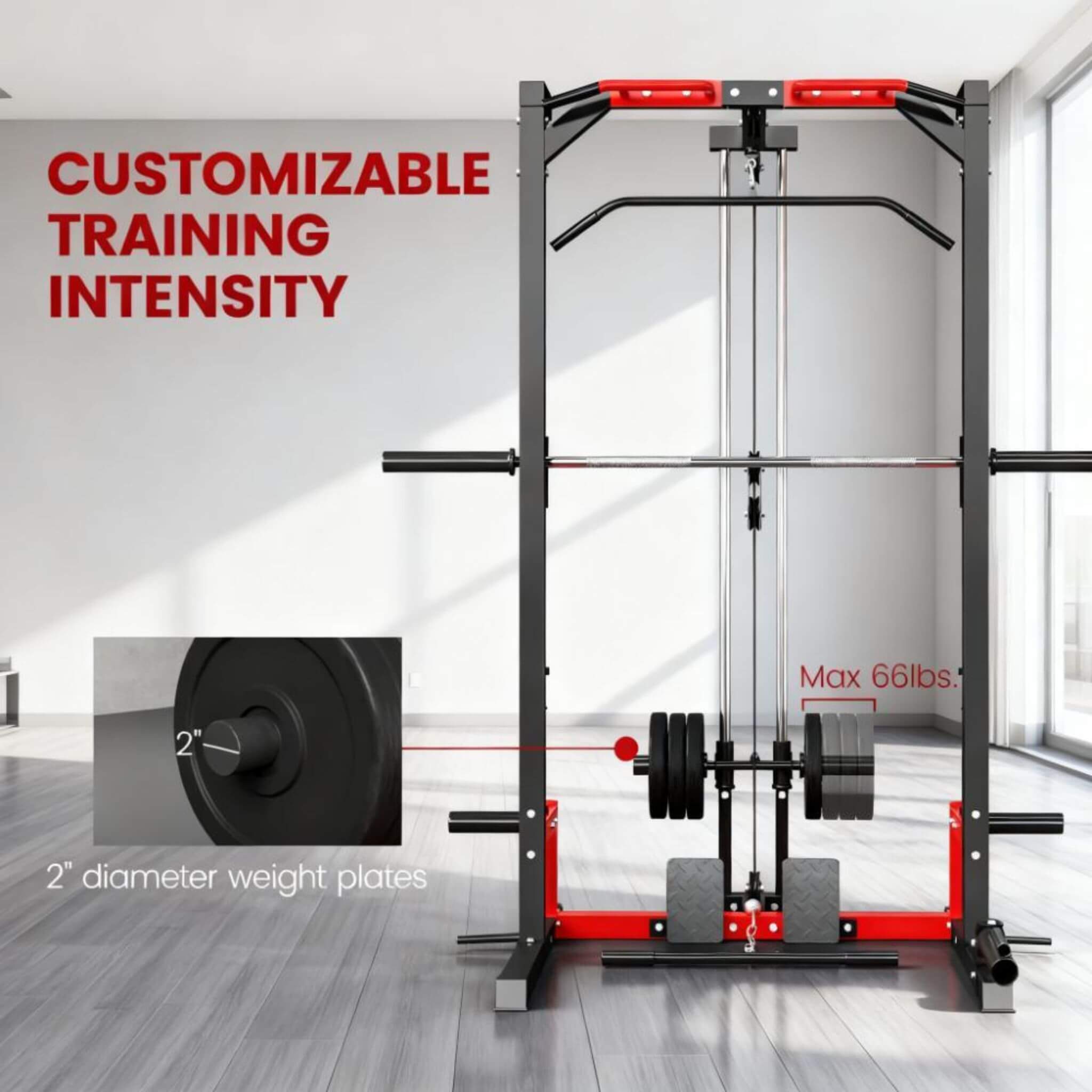Rovix All-In-One Home Gym Squat Rack — Pull-Up Bar, Lat System & Landmine | 132 lb Resistance