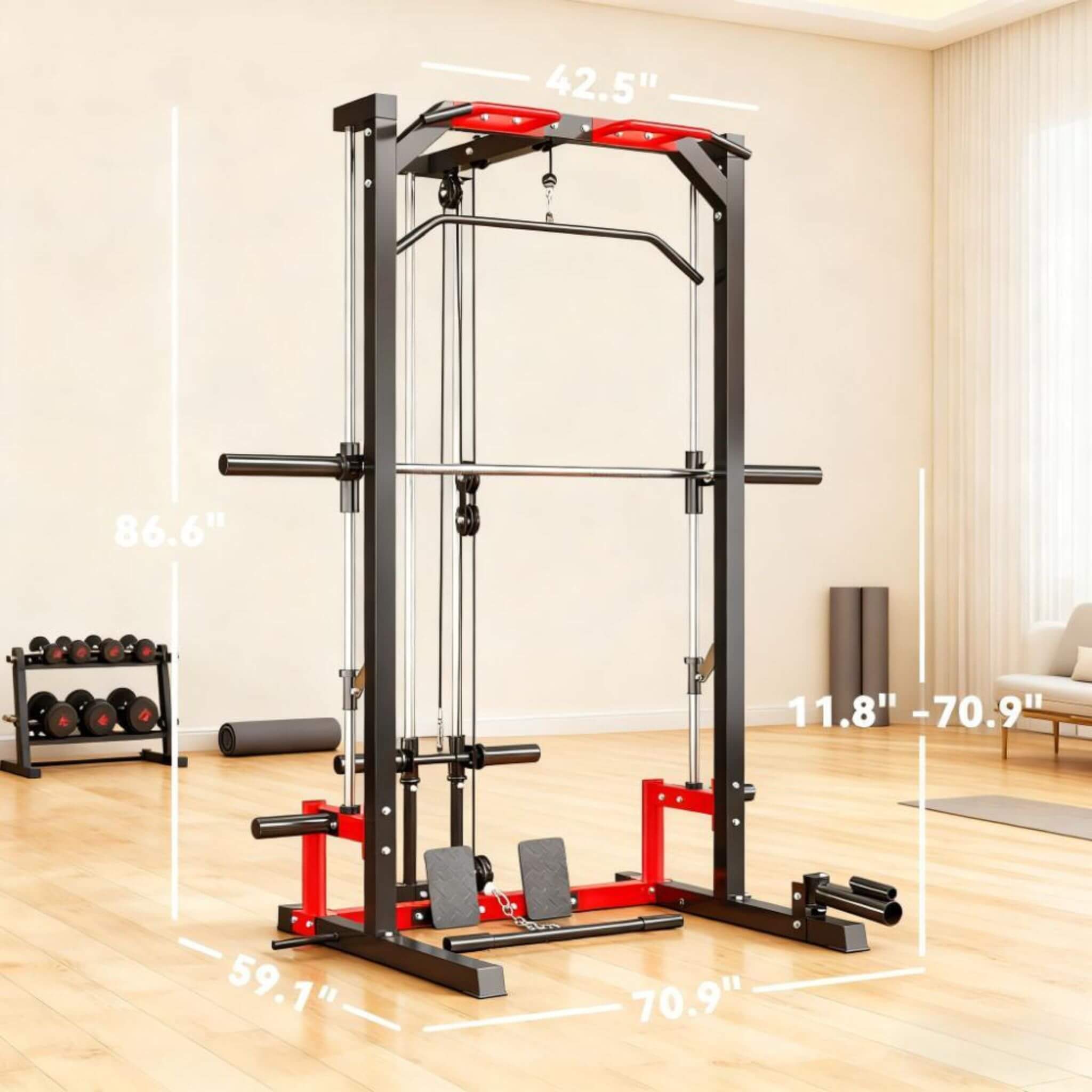 Rovix All-In-One Home Gym Squat Rack — Pull-Up Bar, Lat System & Landmine | 132 lb Resistance
