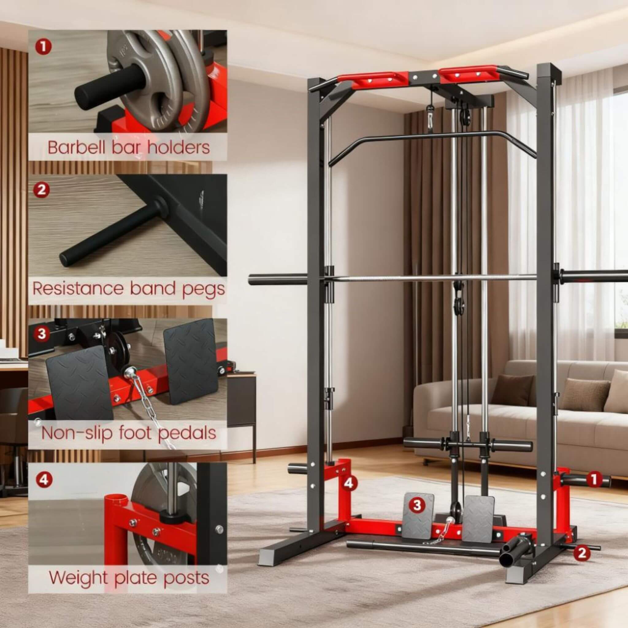 Rovix All-In-One Home Gym Squat Rack — Pull-Up Bar, Lat System & Landmine | 132 lb Resistance