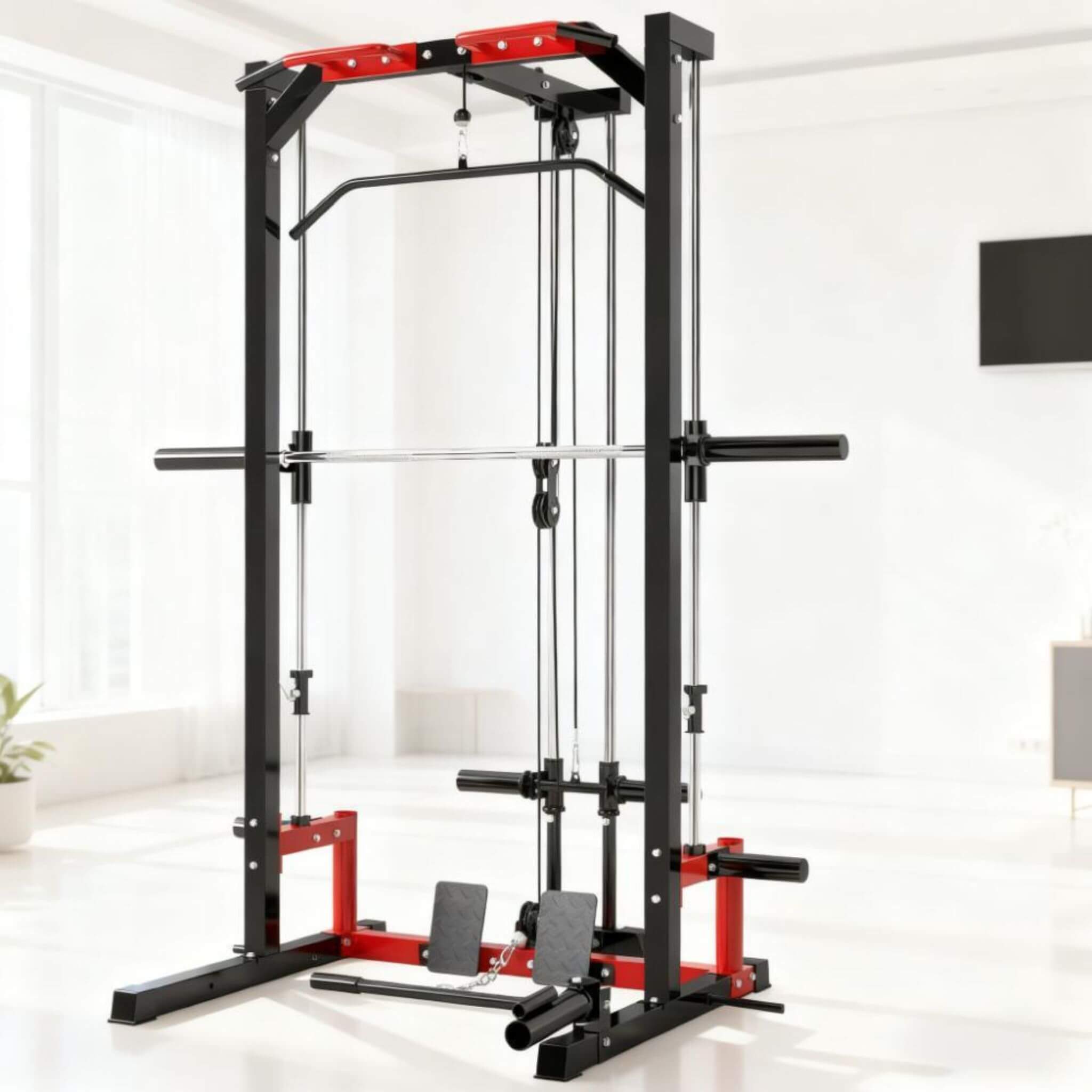 Rovix All-In-One Home Gym Squat Rack — Pull-Up Bar, Lat System & Landmine | 132 lb Resistance