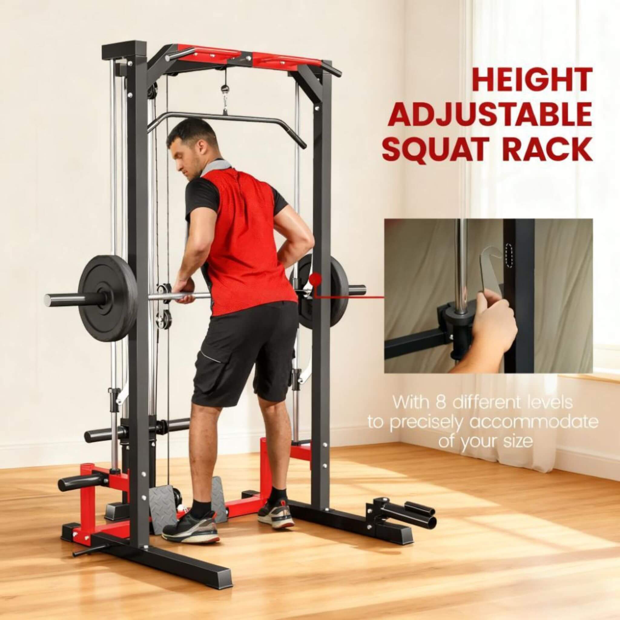 Rovix All-In-One Home Gym Squat Rack — Pull-Up Bar, Lat System & Landmine | 132 lb Resistance