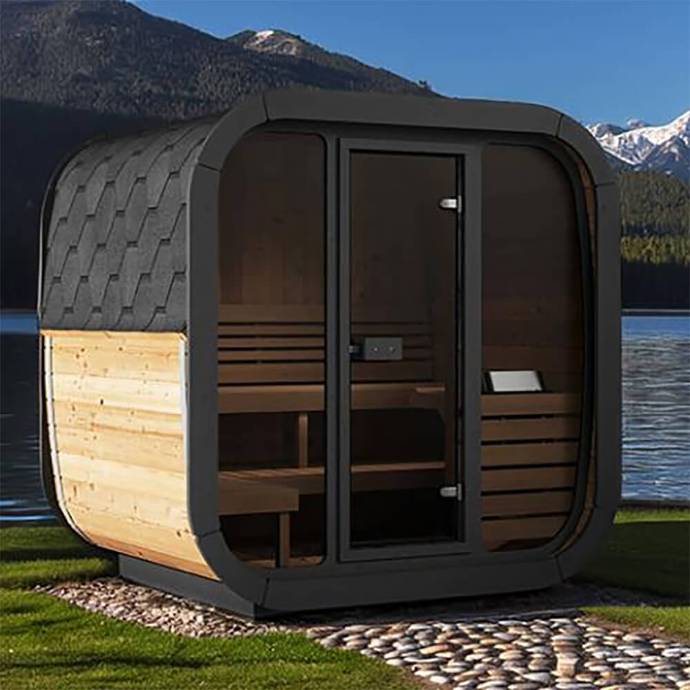 SaunaLife CL5G Cube-Series — 4-Person Outdoor Sauna | Thermo-Spruce | Full Glass Front