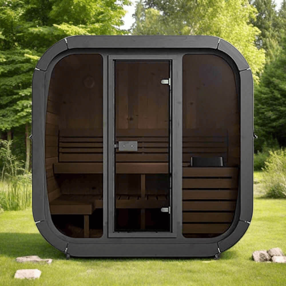SaunaLife CL5G Cube-Series — 4-Person Outdoor Sauna | Thermo-Spruce | Full Glass Front