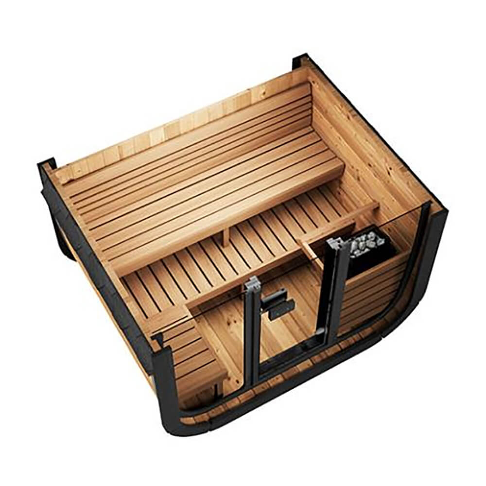 SaunaLife CL5G Cube-Series — 4-Person Outdoor Sauna | Thermo-Spruce | Full Glass Front