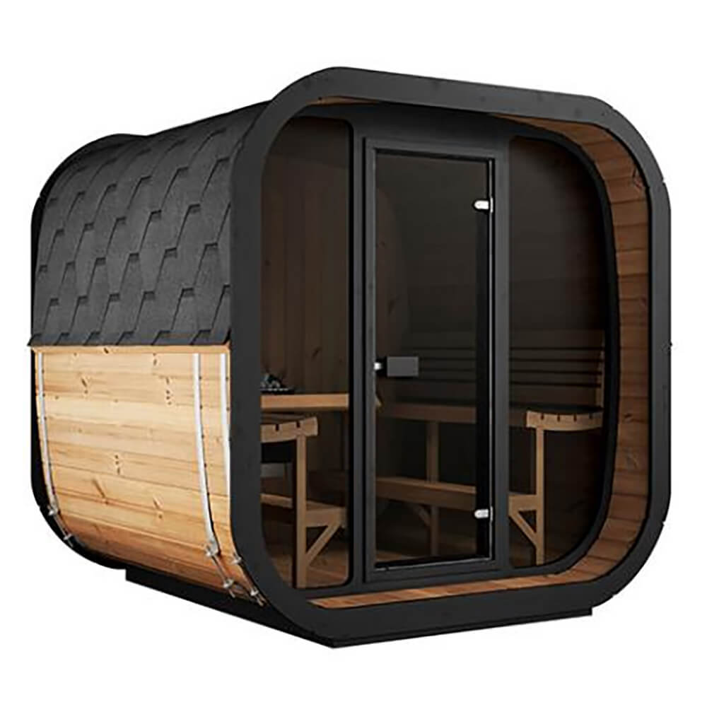 SaunaLife CL7G Cube-Series — 6-Person Outdoor Sauna | Thermo-Spruce | Full Glass Front