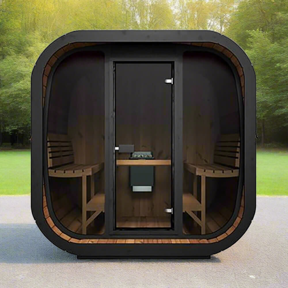 SaunaLife CL7G Cube-Series — 6-Person Outdoor Sauna | Thermo-Spruce | Full Glass Front