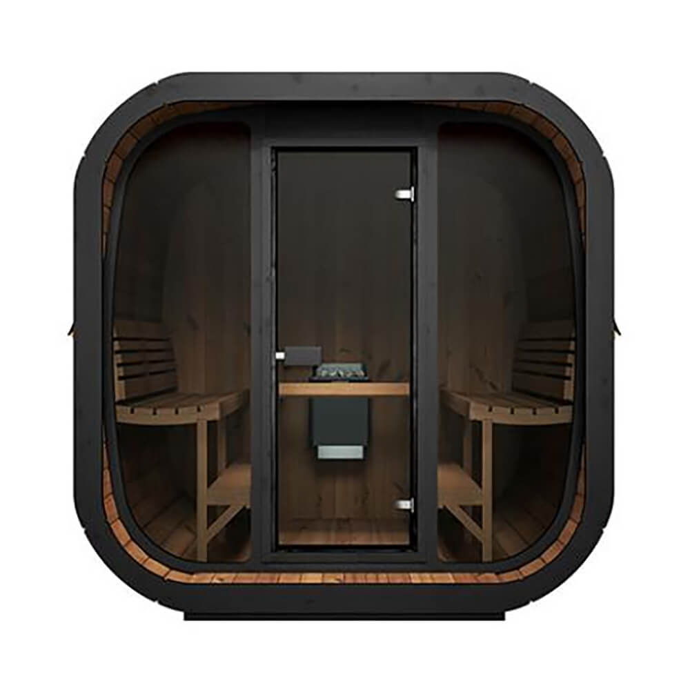 SaunaLife CL7G Cube-Series — 6-Person Outdoor Sauna | Thermo-Spruce | Full Glass Front