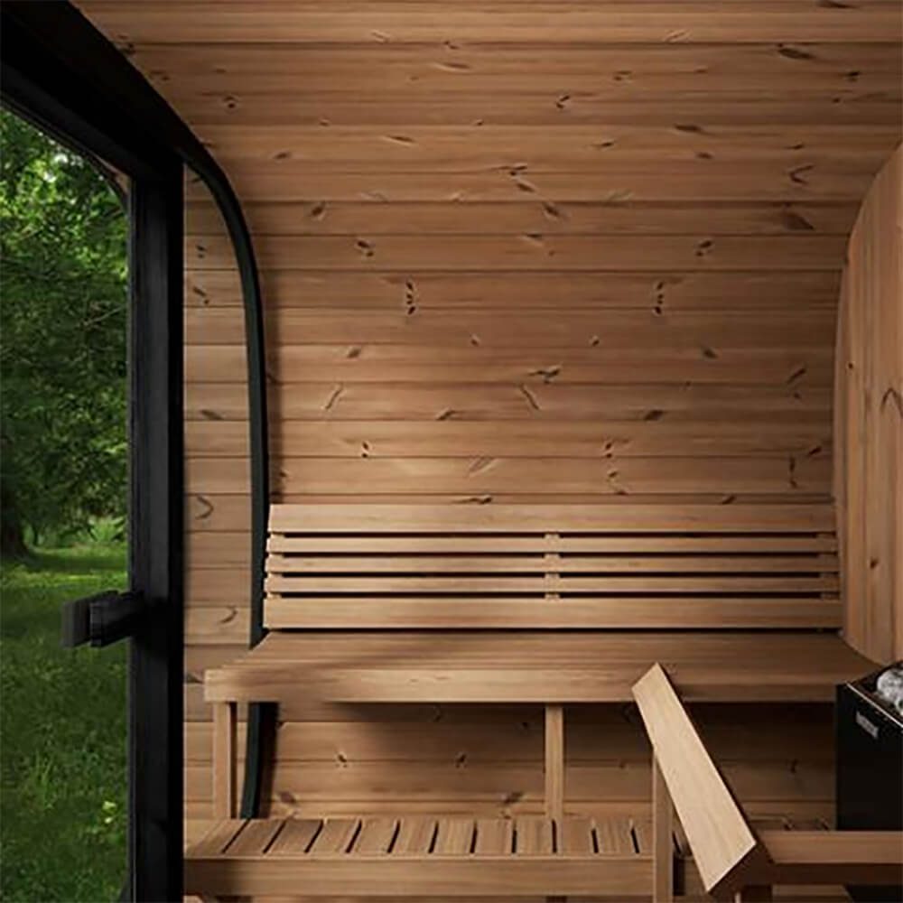 SaunaLife CL7G Cube-Series — 6-Person Outdoor Sauna | Thermo-Spruce | Full Glass Front