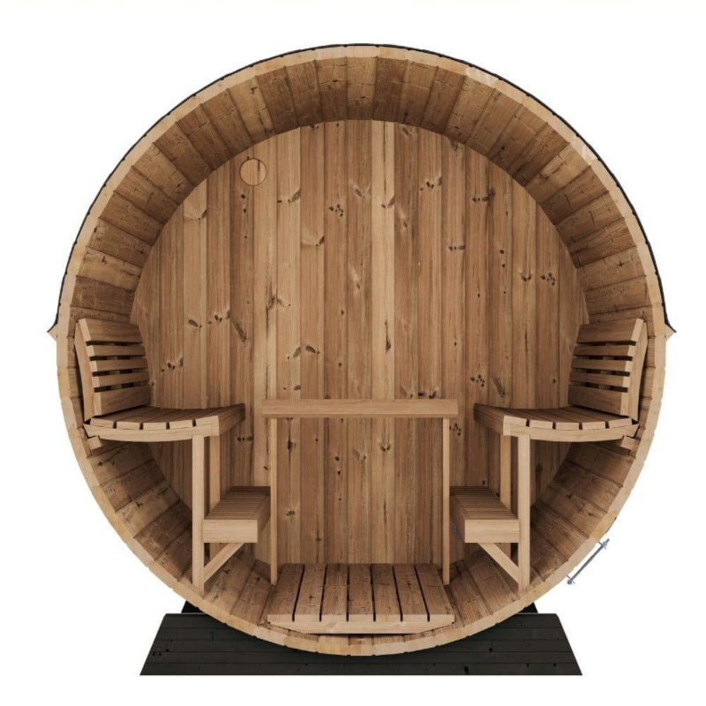 SaunaLife EE8G Ergo Series — 6-Person Outdoor Barrel Sauna | 7'7" Diameter | Full Glass Front