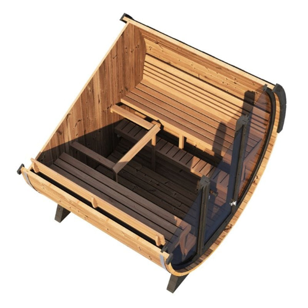 SaunaLife EE8G Ergo Series — 6-Person Outdoor Barrel Sauna | 7'7" Diameter | Full Glass Front