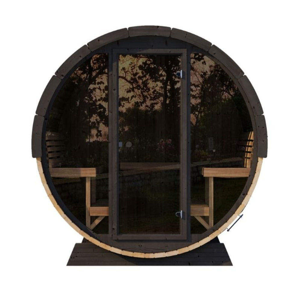 SaunaLife EE8G Ergo Series — 6-Person Outdoor Barrel Sauna | 7'7" Diameter | Full Glass Front