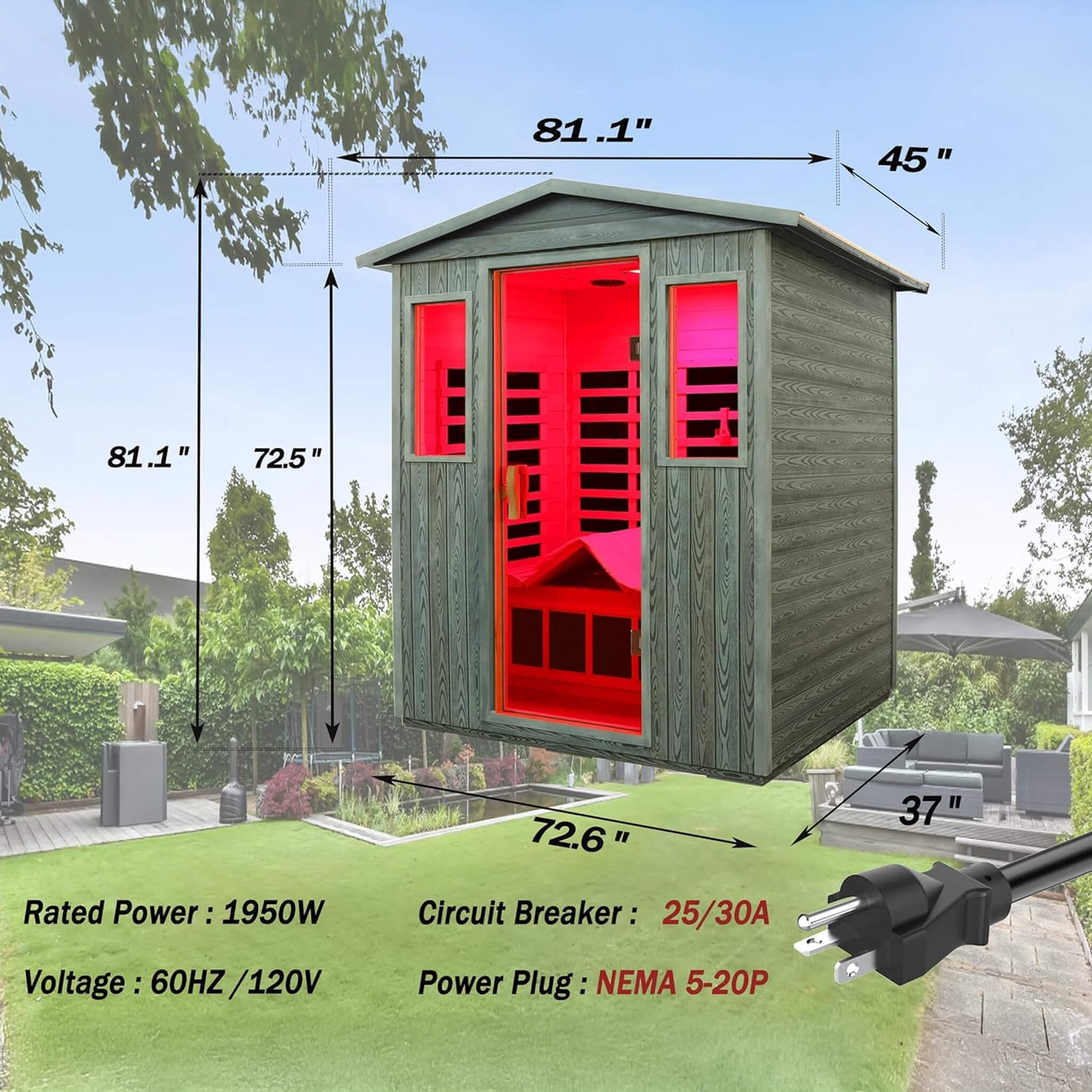 Thermora Nivea | 3-Person Outdoor Infrared Sauna | Full-Spectrum Low EMF | Carbon Crystal Heat