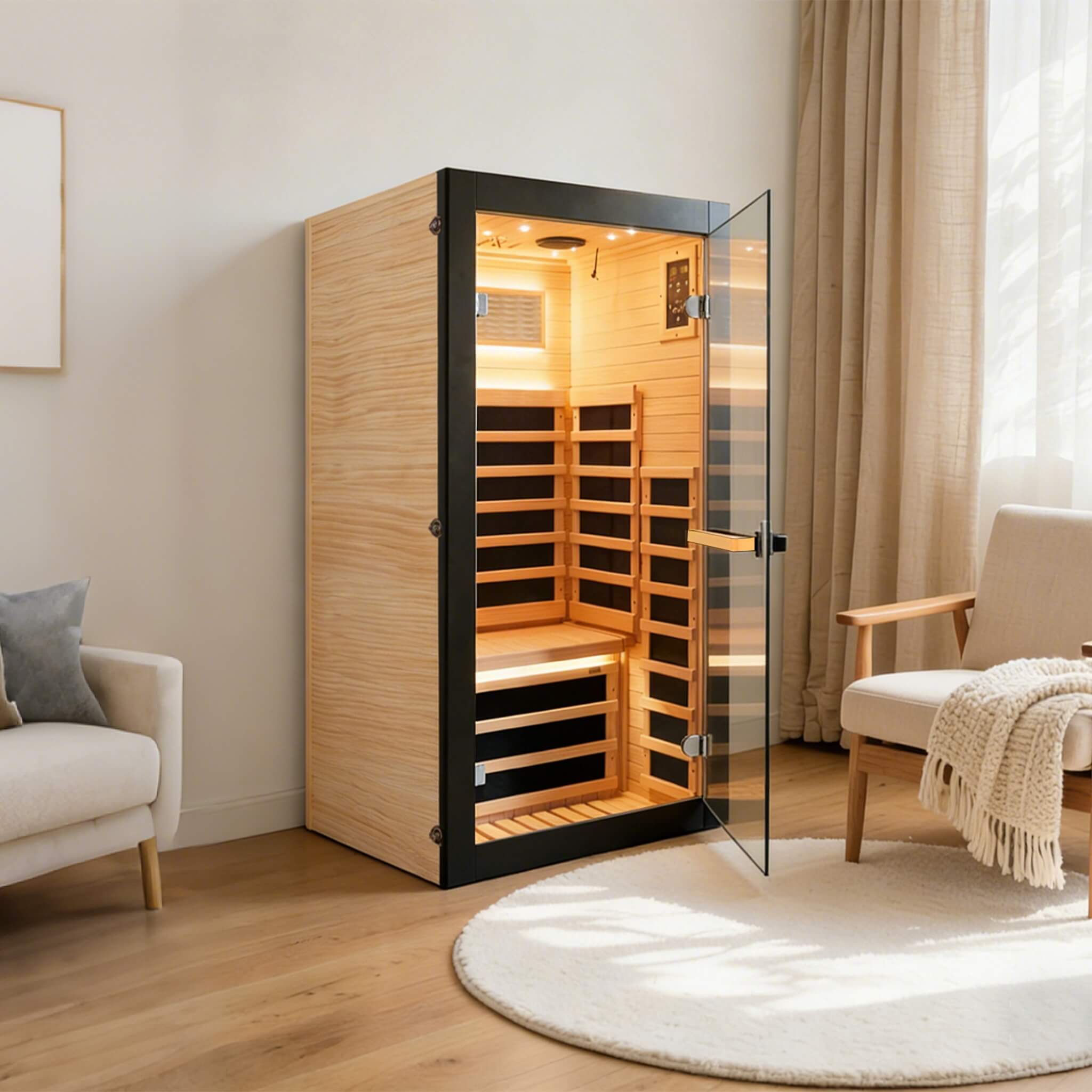 Thermora Solo | 1-Person Infrared Sauna Cabin | Chilean Pine | Starry Sky Ceiling | 1,050W