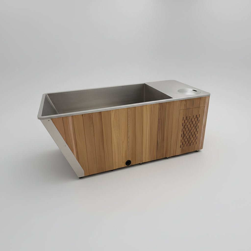 MedEq Cold & Hot Plunge Pool | 304 Stainless Steel & Wood | 1HP Chiller/Heater | Contrast Therapy